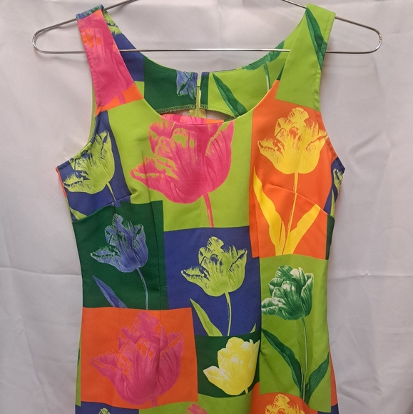 Vtg 90s Y2K Pre Pop Art Floral Print 100% Polyester Mini Dress Size L - Picture 1 of 11